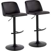 Toriano Adjustable Bar Stool in Black Leatherette, Black Steel & T Footrest (Set of 2)